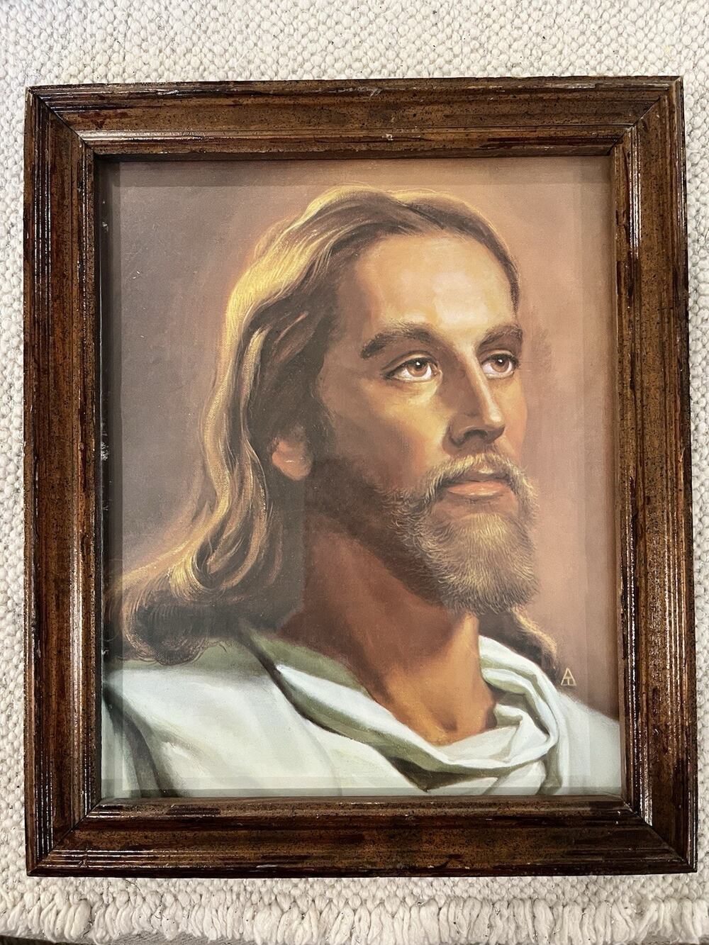 VTG Warner Sallman Framed Print Head of Christ Wooden Frame 8 X 10 Soft Colors